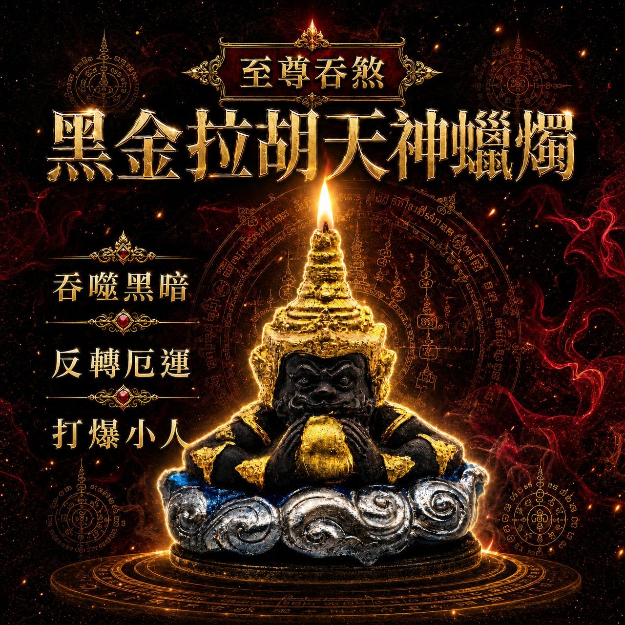 拉胡吞妖黑金法燭｜代燒吞煞打小人、開財翻身的至尊大法