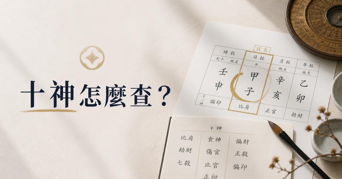 八字十神查詢怎麼查？3 步驟看懂十神意思，比肩到正印一張表搞定【2026】 文章首圖